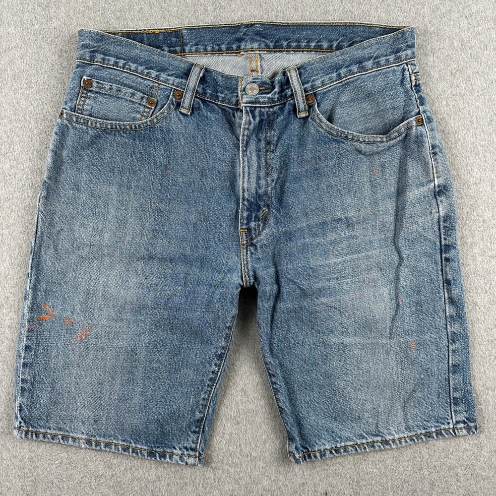 Levi's Denim Shorts Mens 33 Blue 505 Regular Fit‎ Distressed Paint Stains